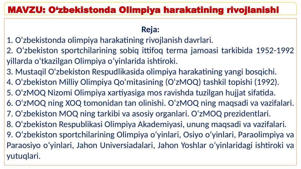O‘zbekistonda Olimpiya harakatining rivojlanishi