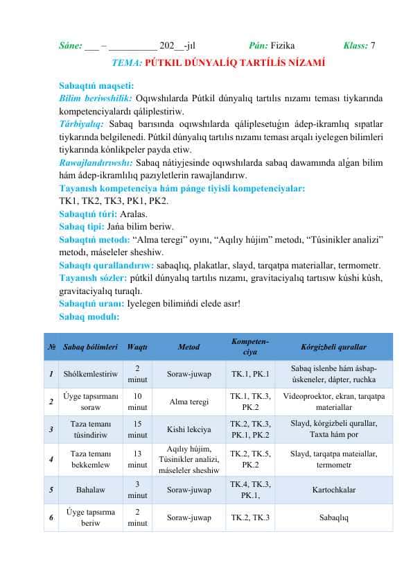 Pútkil dúnyalıq tartılıs nızamı