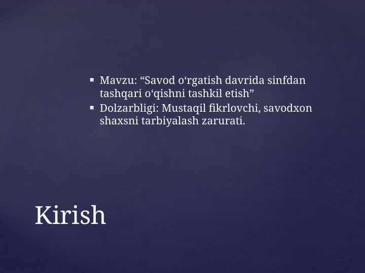 Savod o‘rgatish davrida sinfdan tashqari o‘qishni tashkil etish