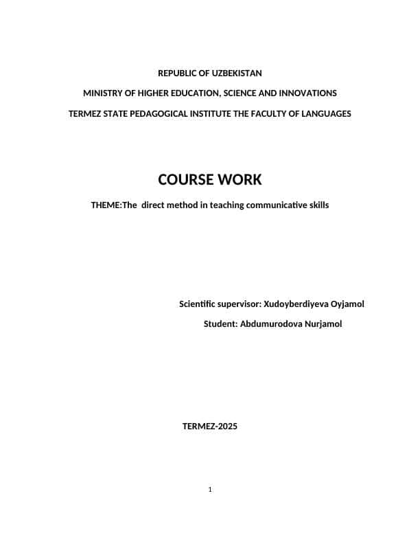 The direct method in teaching communicative skills