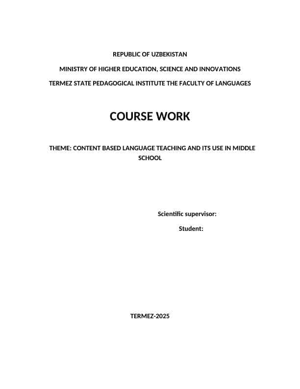 CONTENT BASED LANGUAGE TEACHING AND ITS USE IN MIDDLE SCHOOL