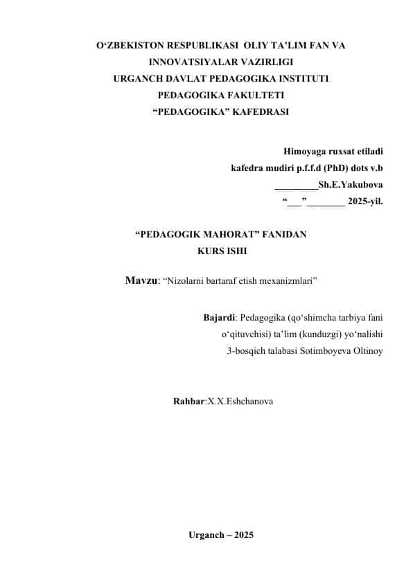 Nizolarni bartaraf etish mexanizmlari