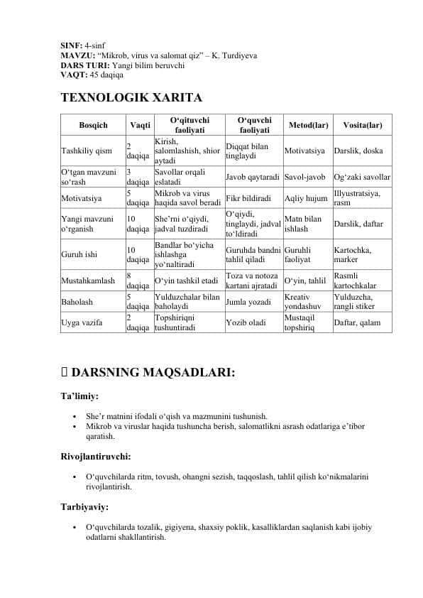 Mikrob, virus va salomat qiz” – K. Turdiyeva