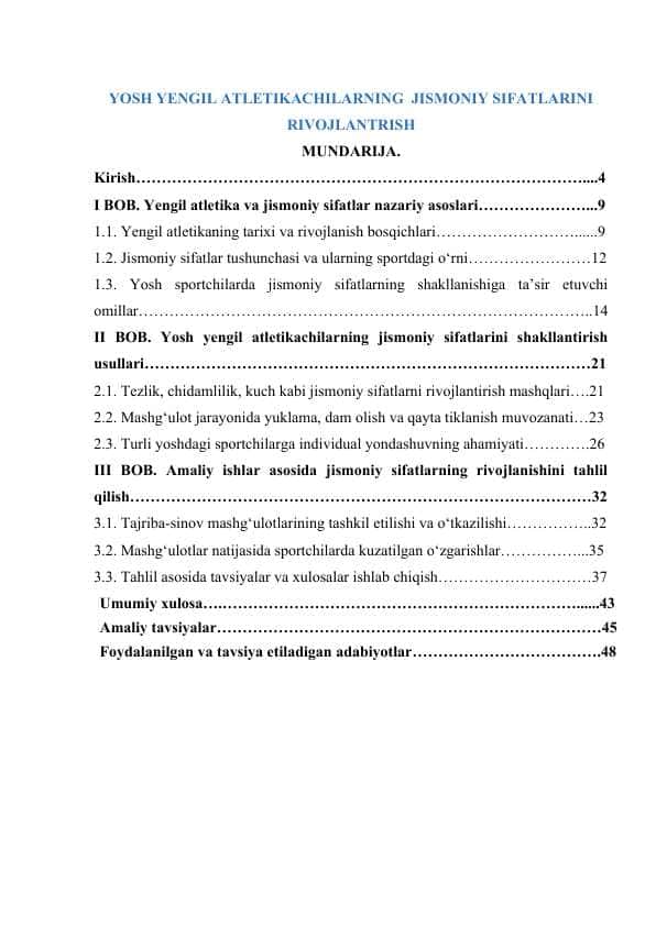 YOSH YENGIL ATLETIKACHILARNING JISMONIY SIFATLARINI RIVOJLANTRISH
