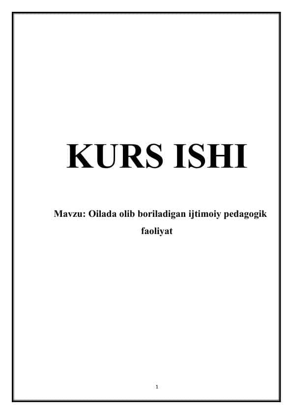Oilada olib boriladigan ijtimoiy pedagogik faoliyat