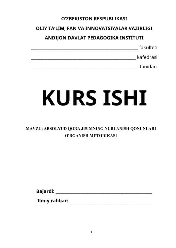ABSOLYUD QORA JISIMNING NURLANISH QONUNLARI O'RGANISH METODIKASI