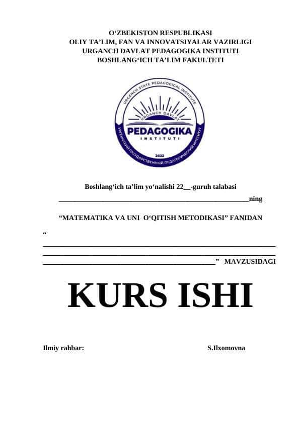 BOSHLANG‘ICH SINFLARDA MATEMATIKA AMALIY ISHLAR