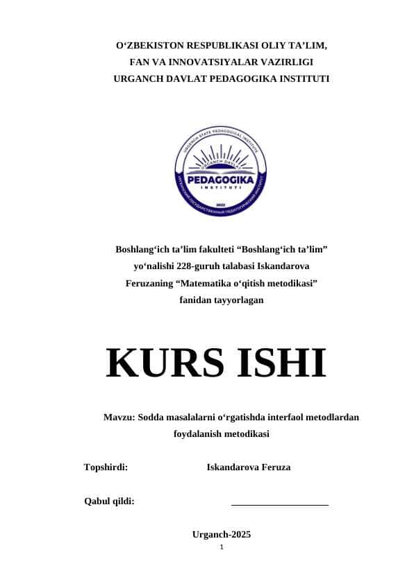 Sodda masalalarni oʻrgatishda interfaol metodlardan foydalanish metodikasi