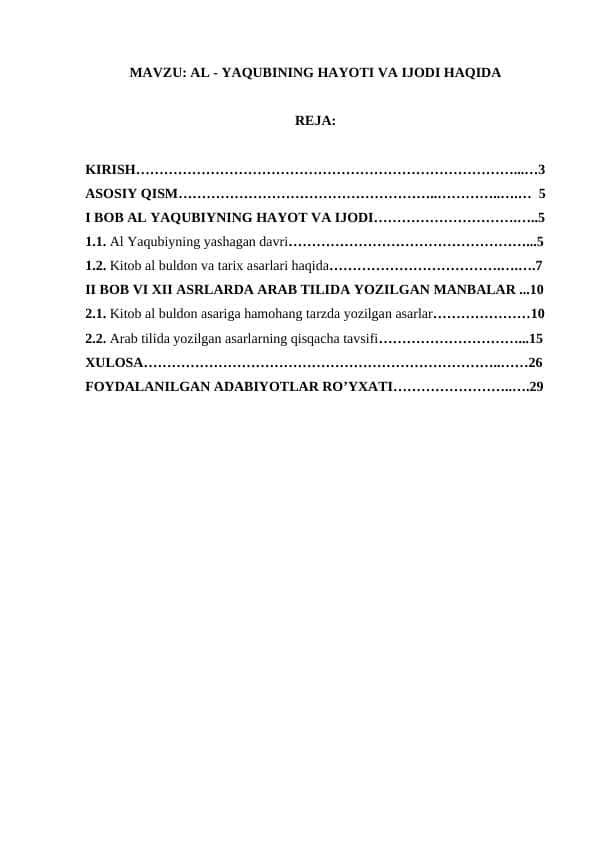 AL - YAQUBINING HAYOTI VA IJODI HAQIDA