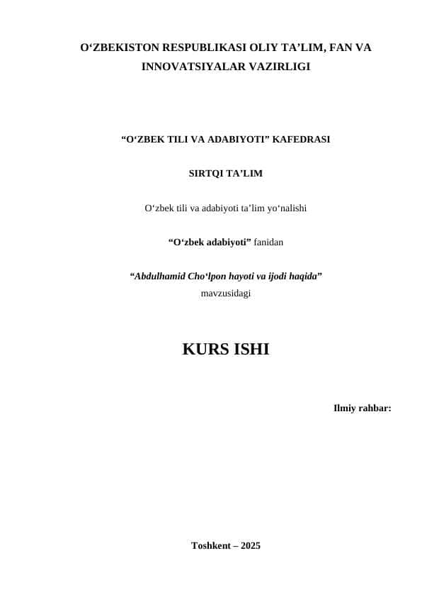 Abdulhamid Choʻlpon hayoti va ijodi haqida