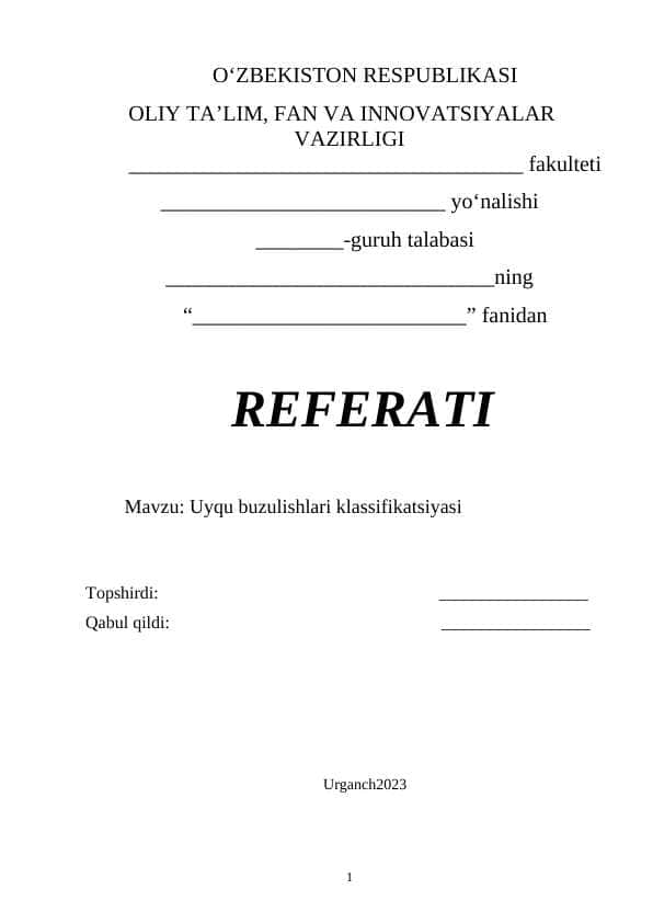 Uyqu buzulishlari klassifikatsiyasi