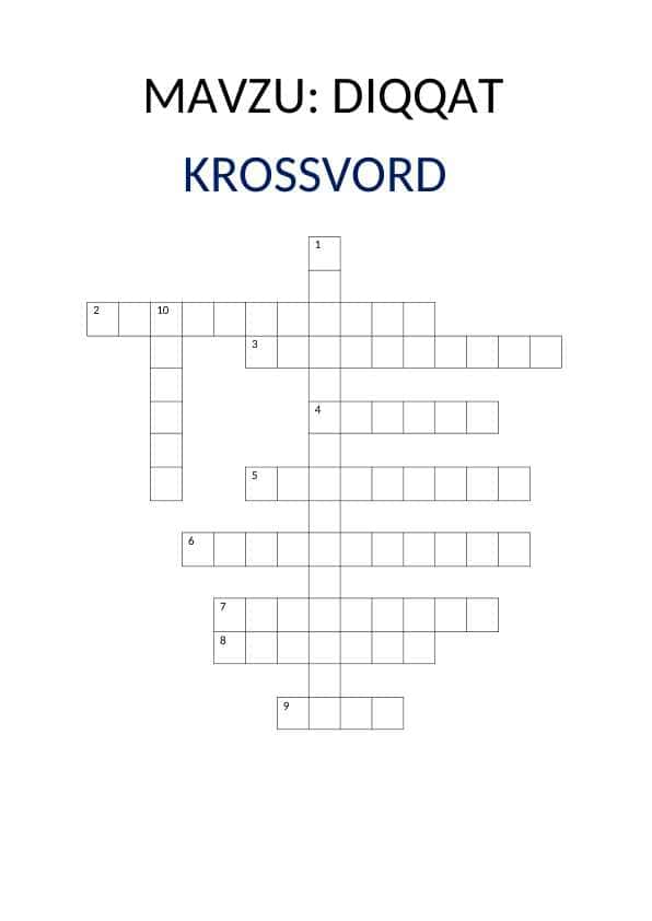 DIQQAT mavzusida krossvord
