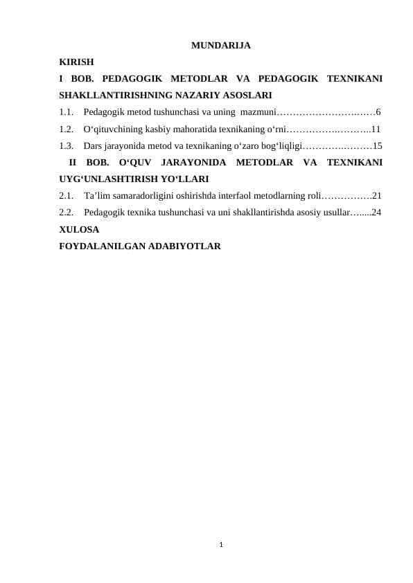 Pedagogik metodlar haqida ma'lumot. Pedagogik texnikani shakllantirish usullari