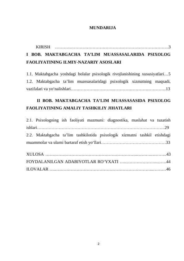 Maktabgacha ta'lim muassasalarida psixolog faoliyati kurs ishi.docx