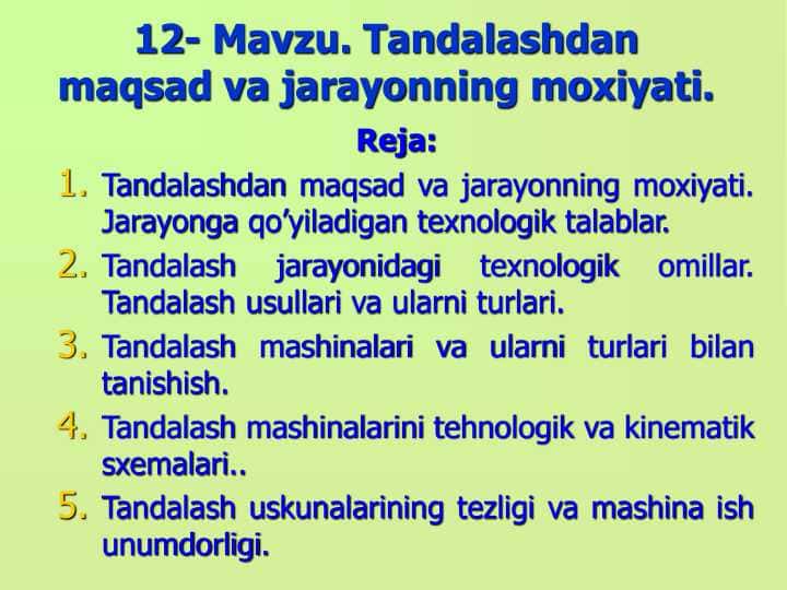 Tandalash maqsadi va jarayonning mohiyati pdf