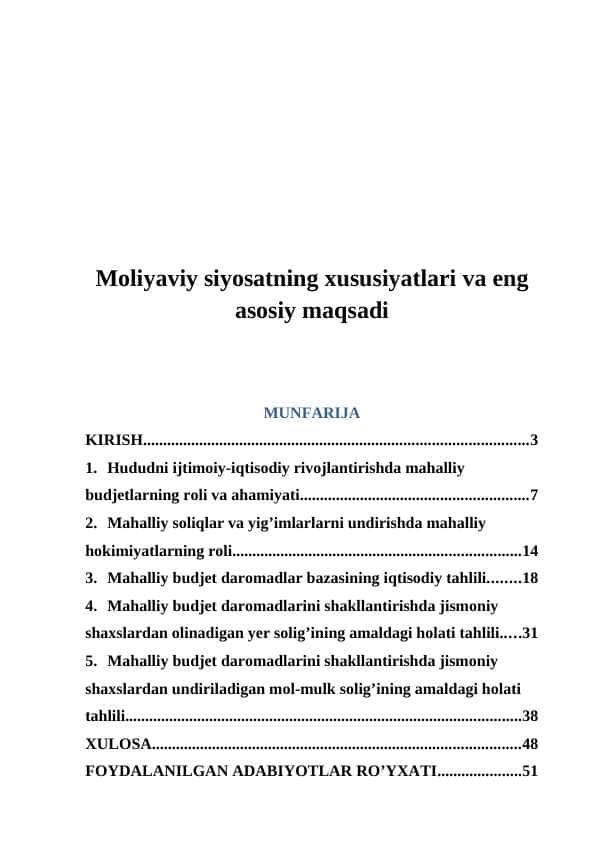 Moliyaviy siyosatning xususiyatlari va eng asosiy maqsadi