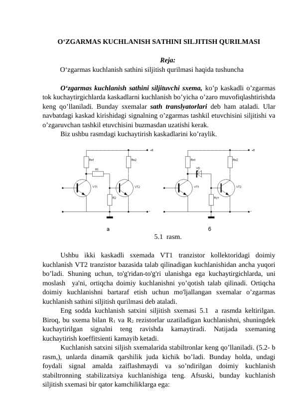 O‘ZGARMAS KUCHLANISH SATHINI SILJITISH QURILMASI