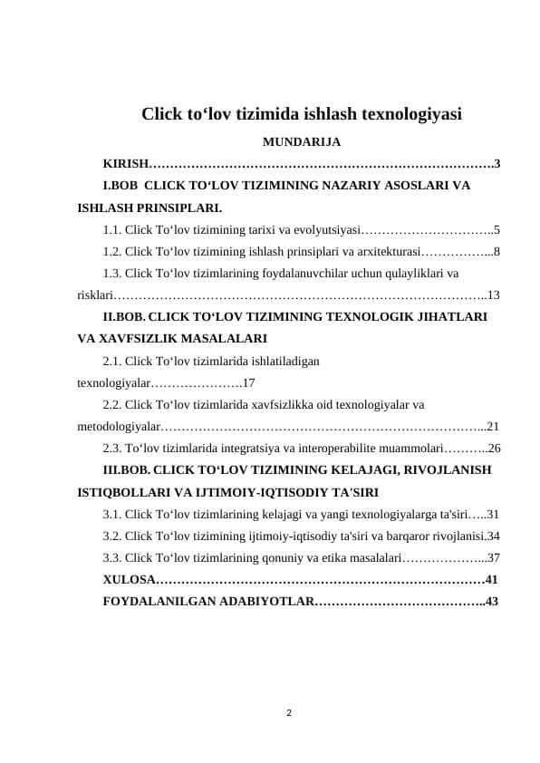 Click to‘lov tizimida ishlash texnologiyasi