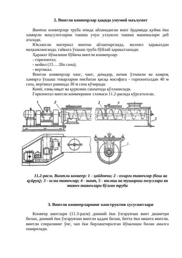 Винтли конвеерлар ҳақида умумий маълумот