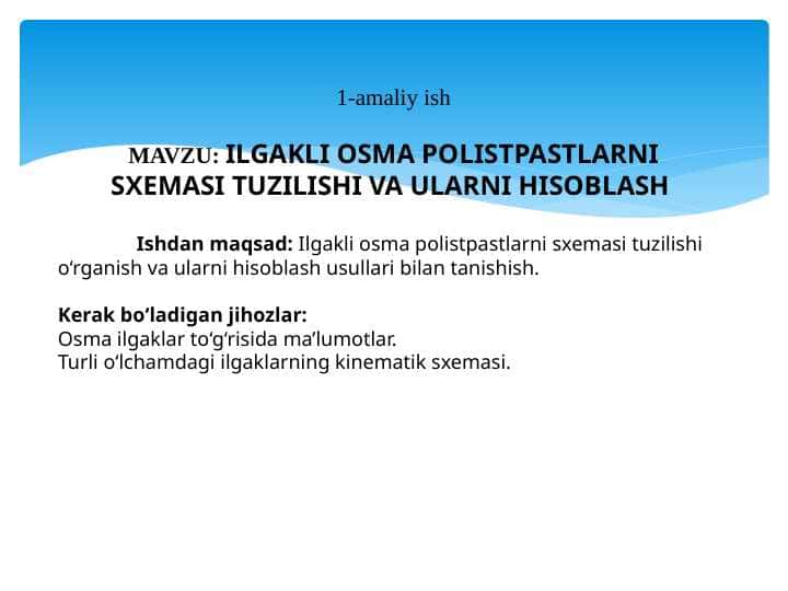 ILGAKLI OSMA POLISTPASTLARNI SXEMASI TUZILISHI VA ULARNI HISOBLASH