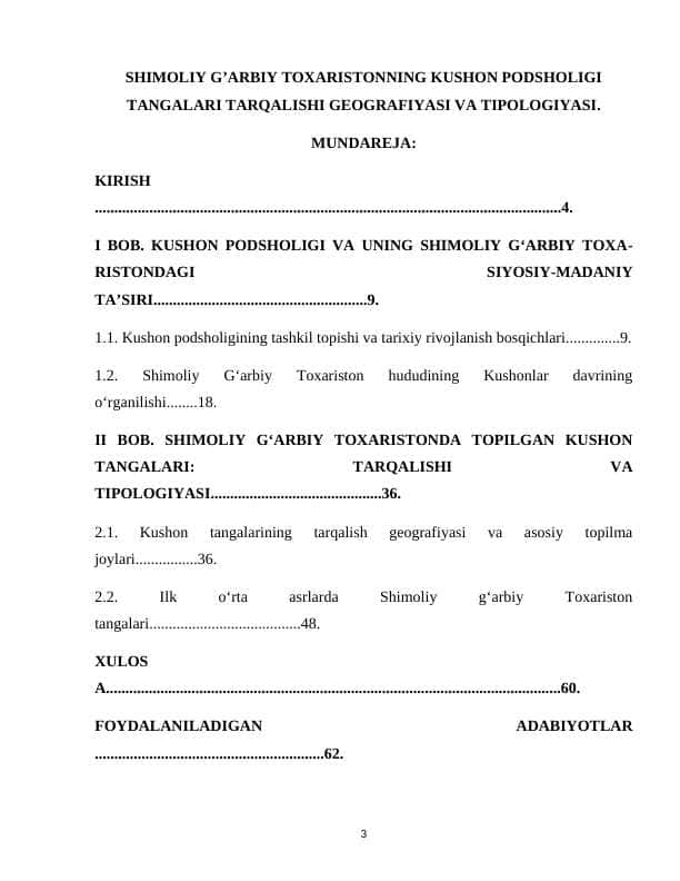 SHIMOLIY G’ARBIY TOXARISTONNING KUSHON PODSHOLIGI TANGALARI TARQALISHI GEOGRAFIYASI VA TIPOLOGIYASI