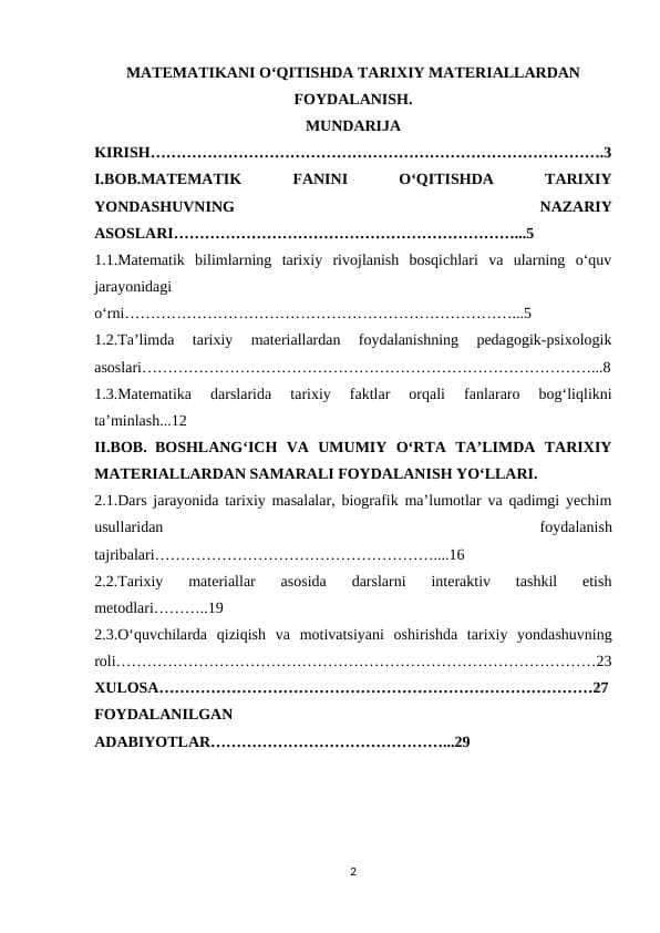 MATEMATIKANI O‘QITISHDA TARIXIY MATERIALLARDAN FOYDALANISH
