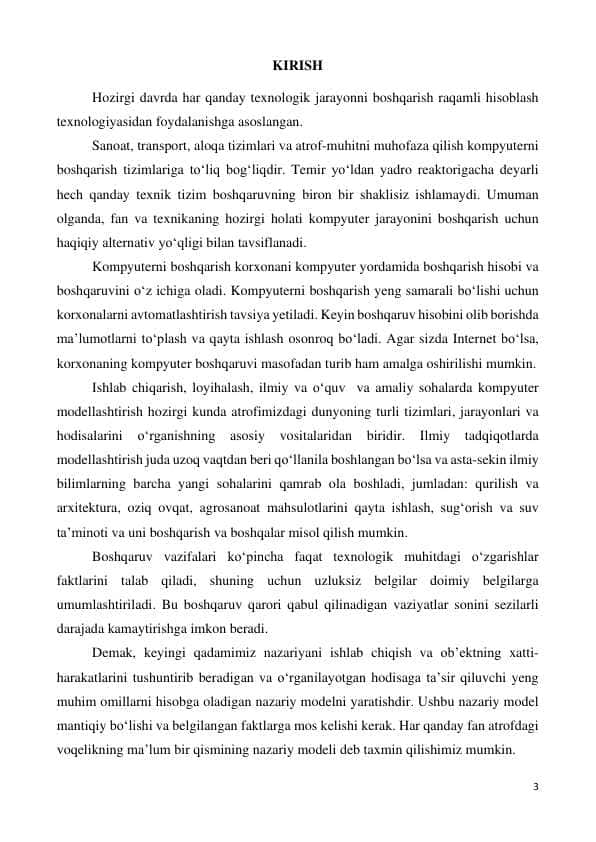 KOMPYUTERNI BOSHQARISH TAMOYILLARI