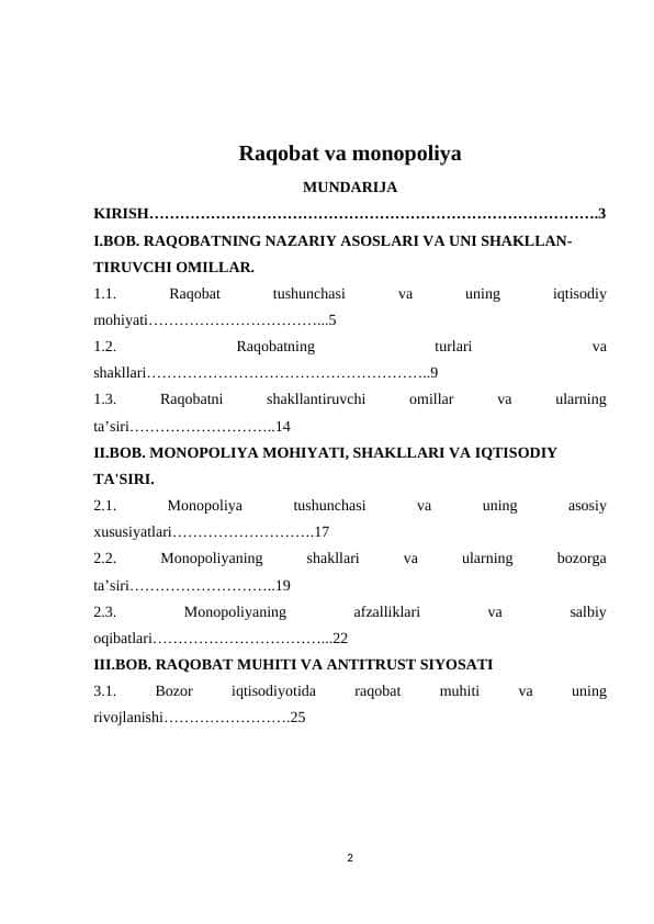 Raqobat va monopoliya