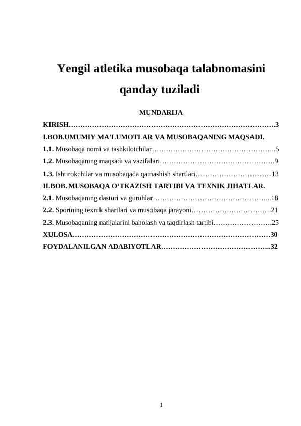 Yengil atletika musobaqa talabnomasini qanday tuziladi
