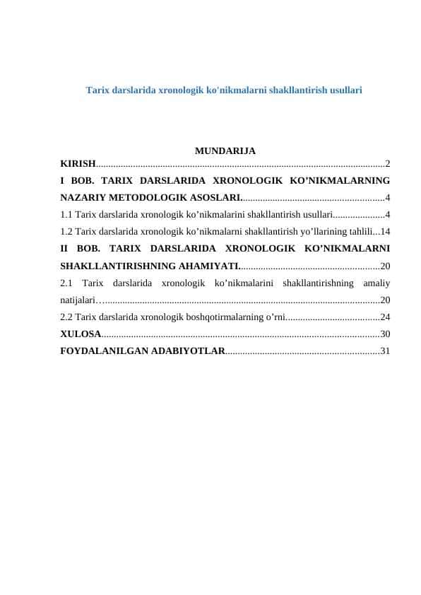 Tarix darslarida xronologik ko'nikmalarni shakllantirish usullari