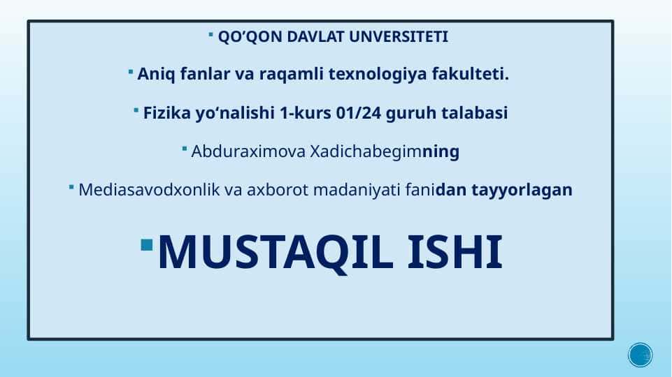 Dunyoning turli mamlakatlaridagi yangiliklarning mafkuraviy ta'siri