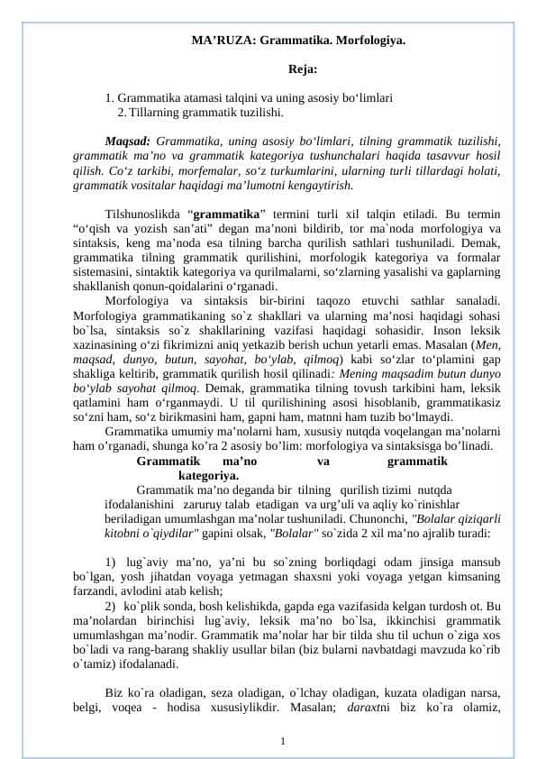 Grammatika. Morfologiya