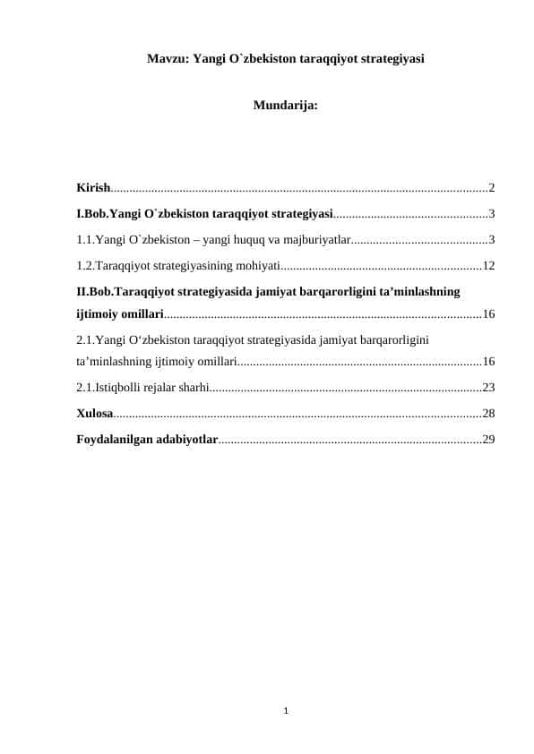 Yangi O`zbekiston taraqqiyot strategiyasi