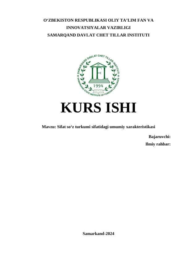 Sifat soʻz turkumi sifatidagi umumiy xarakteristikasi