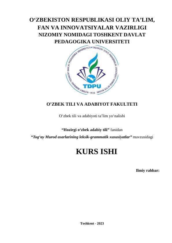 Tog‘ay Murod asarlarining leksik-grammatik xususiyatlar