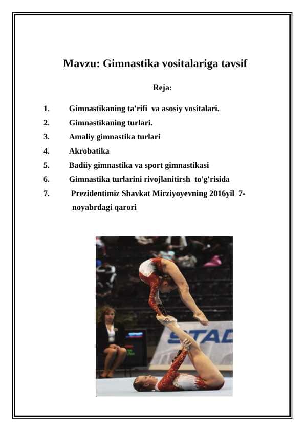 Gimnastika vositalariga tavsif