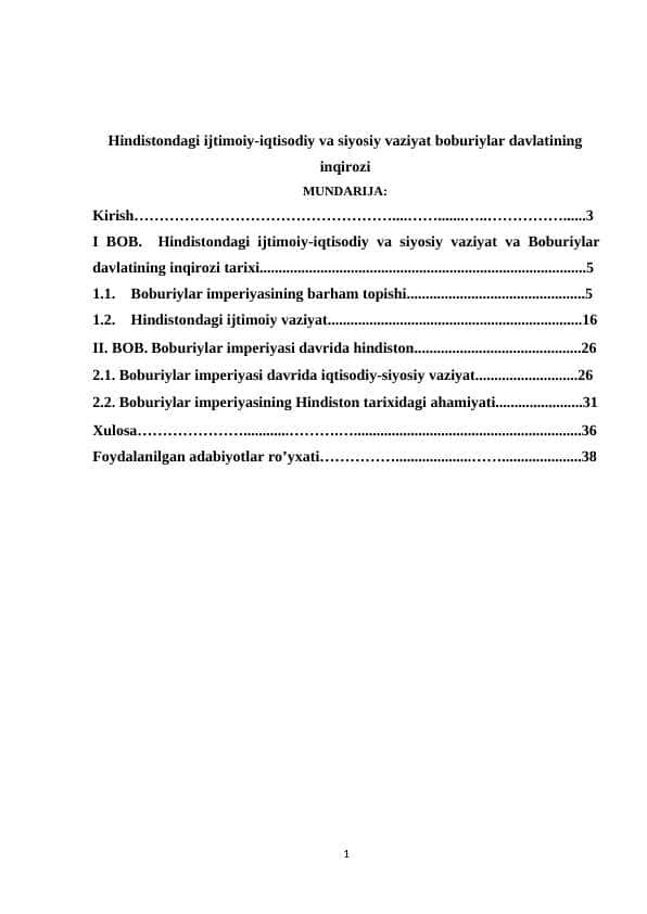 Hindistondagi ijtimoiy-iqtisodiy va siyosiy vaziyat boburiylar davlatining inqirozi
