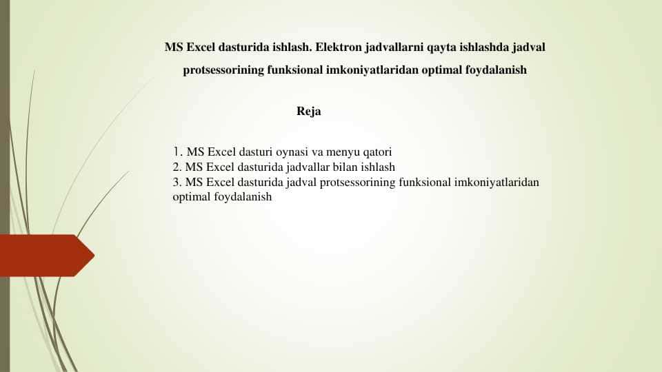 Microsoft Excel dasturida turli hisobotlar tayorlash