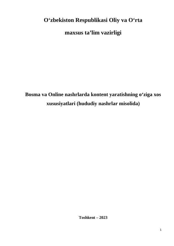 Bosma va Online nashrlarda kontent yaratishn (hududiy nashrlar misolida)
