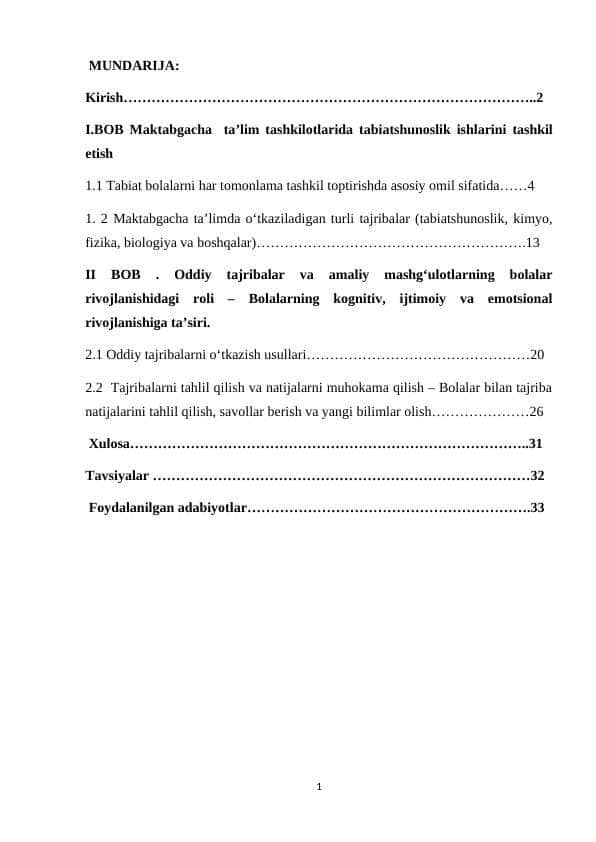 Maktabgacha ta’lim tashkilotlarida tabiatshunoslik ishlarini tashkil etish