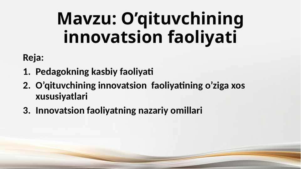 O’qituvchining innovatsion faoliyati