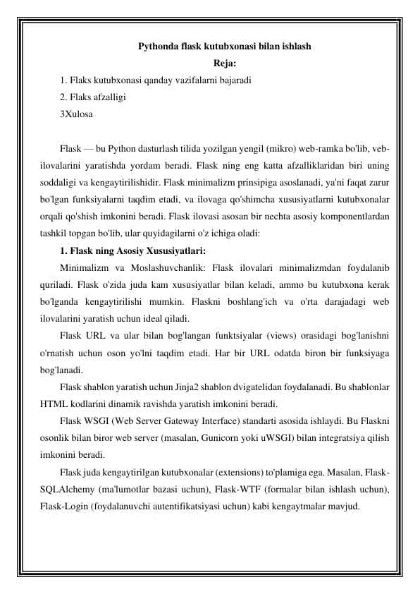 Pythonda flask kutubxonasi bilan ishlash