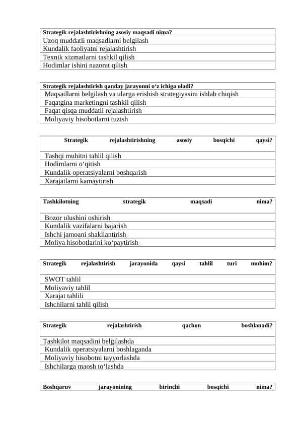 Strategik rejalashtirish test