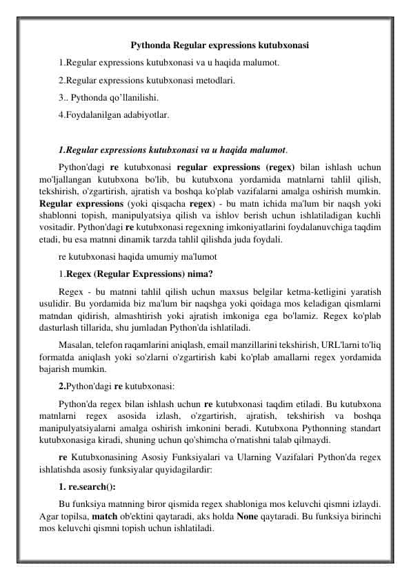 Pythonda Regular expressions kutubxonasi