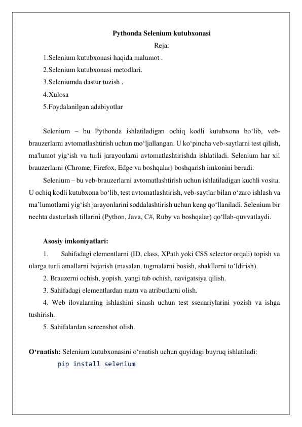 Pythonda Selenium kutubxonasi