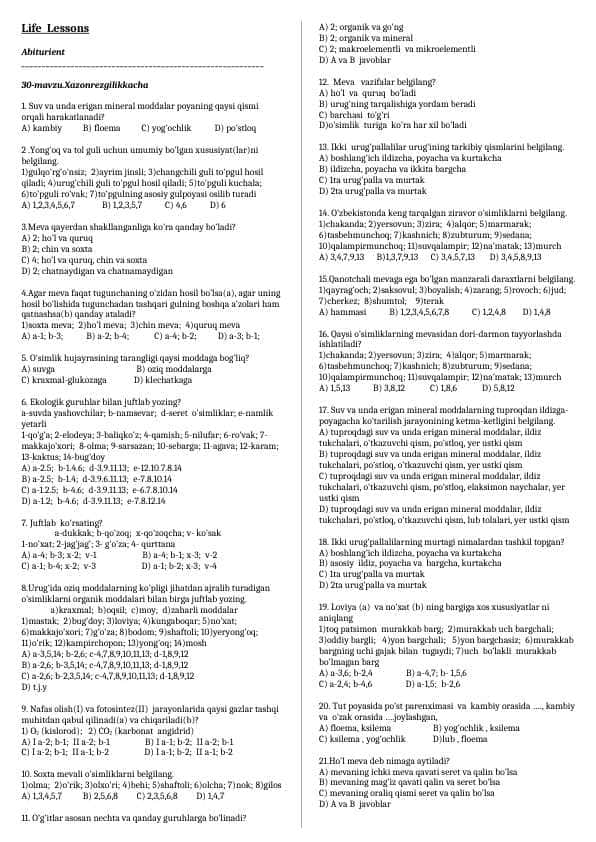 Life Lessons.6 sinf. 30 mavzugacha.Xazonrezgilikkacha