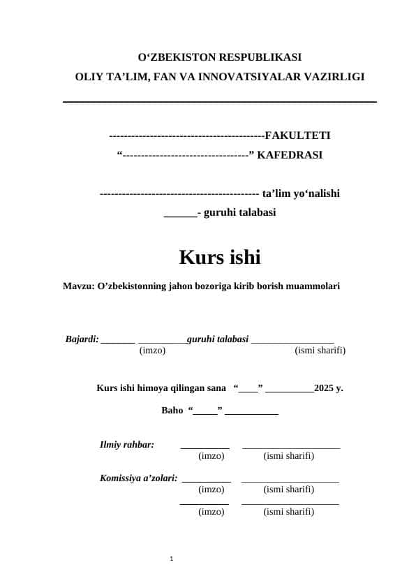 O’zbekistonning jahon bozoriga kirib borish muammolari