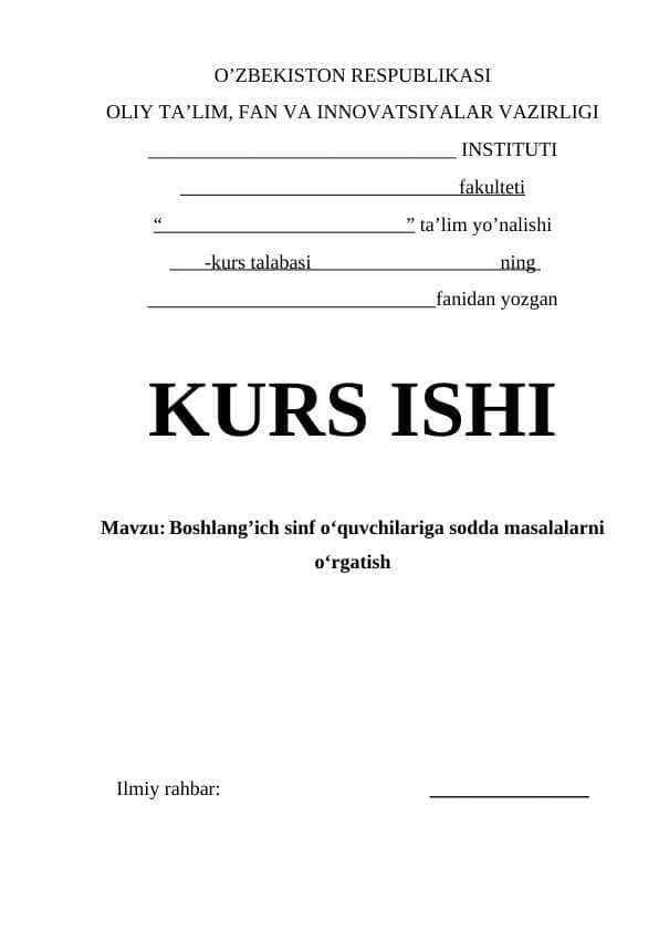 Boshlang’ich sinf oquvchilariga sodda masalalarni o’rgatish