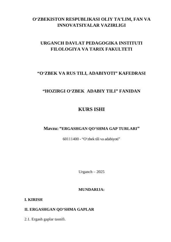 ERGASHGAN QO‘SHMA GAP TURLARI