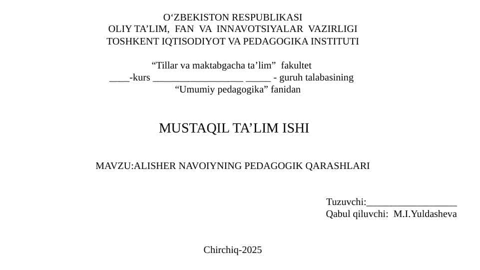 Alisher Navoiyning pedagogik qarashlari